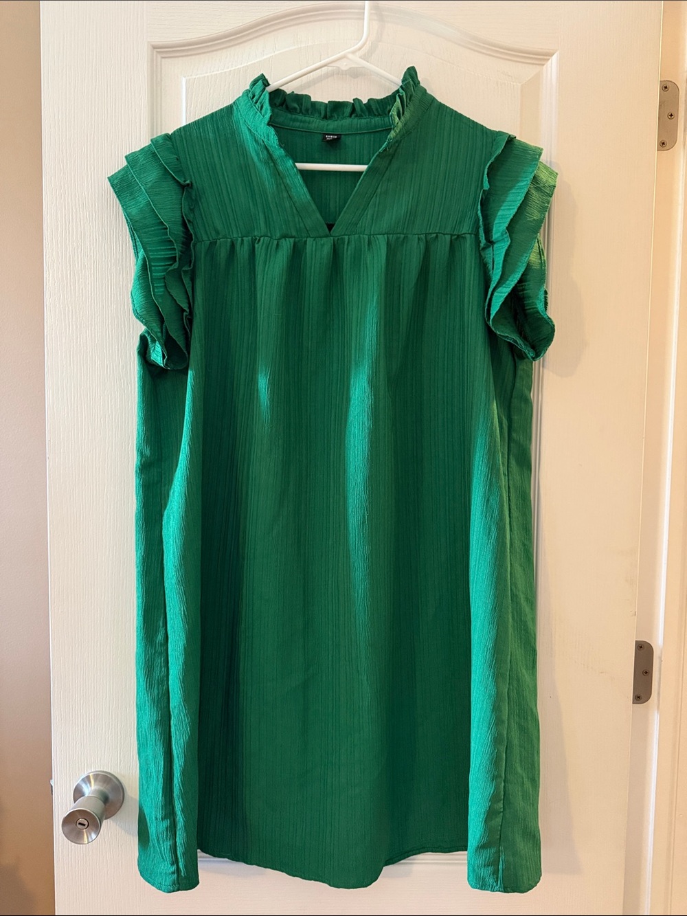 SHEIN Green Ruffle Sleeve V-Neck Dress